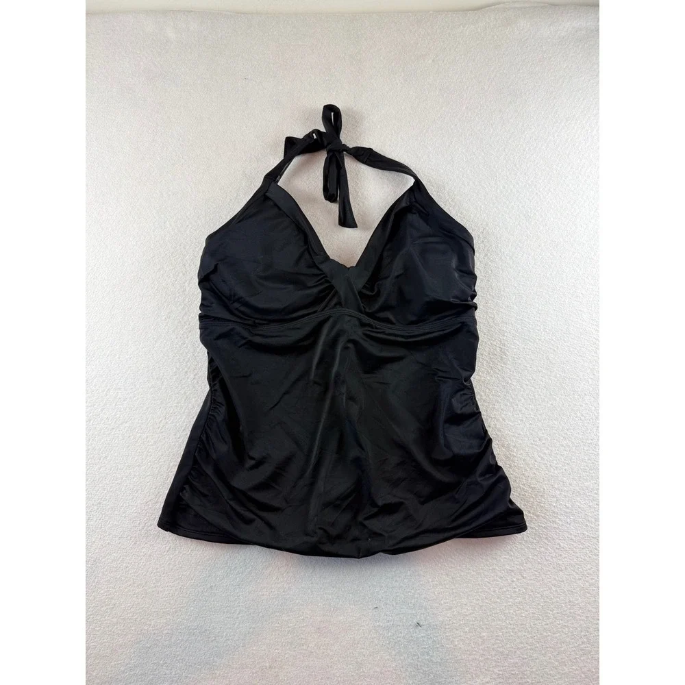 Athleta Womens Black Halter Twist Front Ruched Tankini Top 40D/DD Support